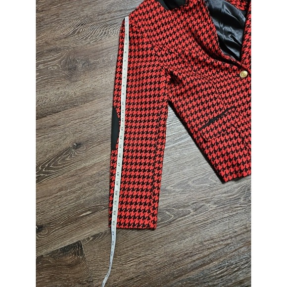 Joan Rivers Women's Size 10 Red & Black Houndstooth Print Blazer Elbow Patches - Picture 10 of 12